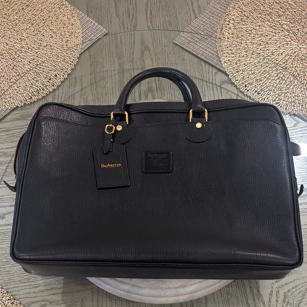 Ultra vintage Burberrys Black Textured Leather Briefcase with Gold Hardware/COA